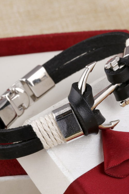 Wholesale Cuff braided Wrap Bracelet & Bangles Men Jewelry Pirate Genuine Leather Anchor Bracelets Vintage Men’s Jewelry