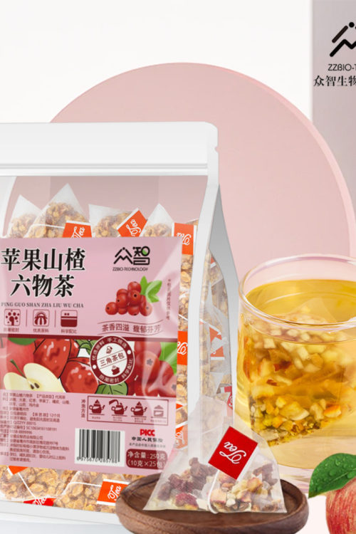 Source manufacturer: apple, hawthorn, six things, tea, chicken, inner gold, poria cocos, yam, tangerine peel, independent triangle bag, support to change packaging