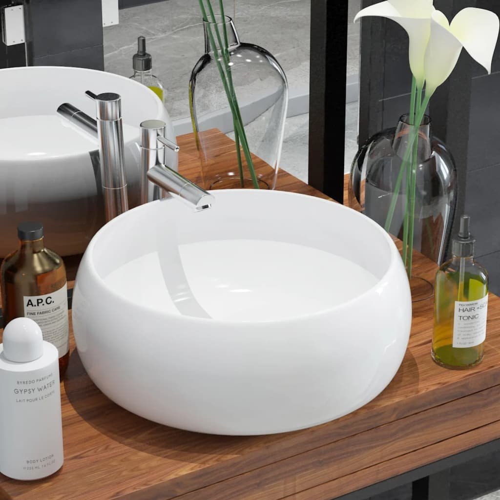 vidaXL Lavabo ronde Céramique Blanc 40 x 15 cm