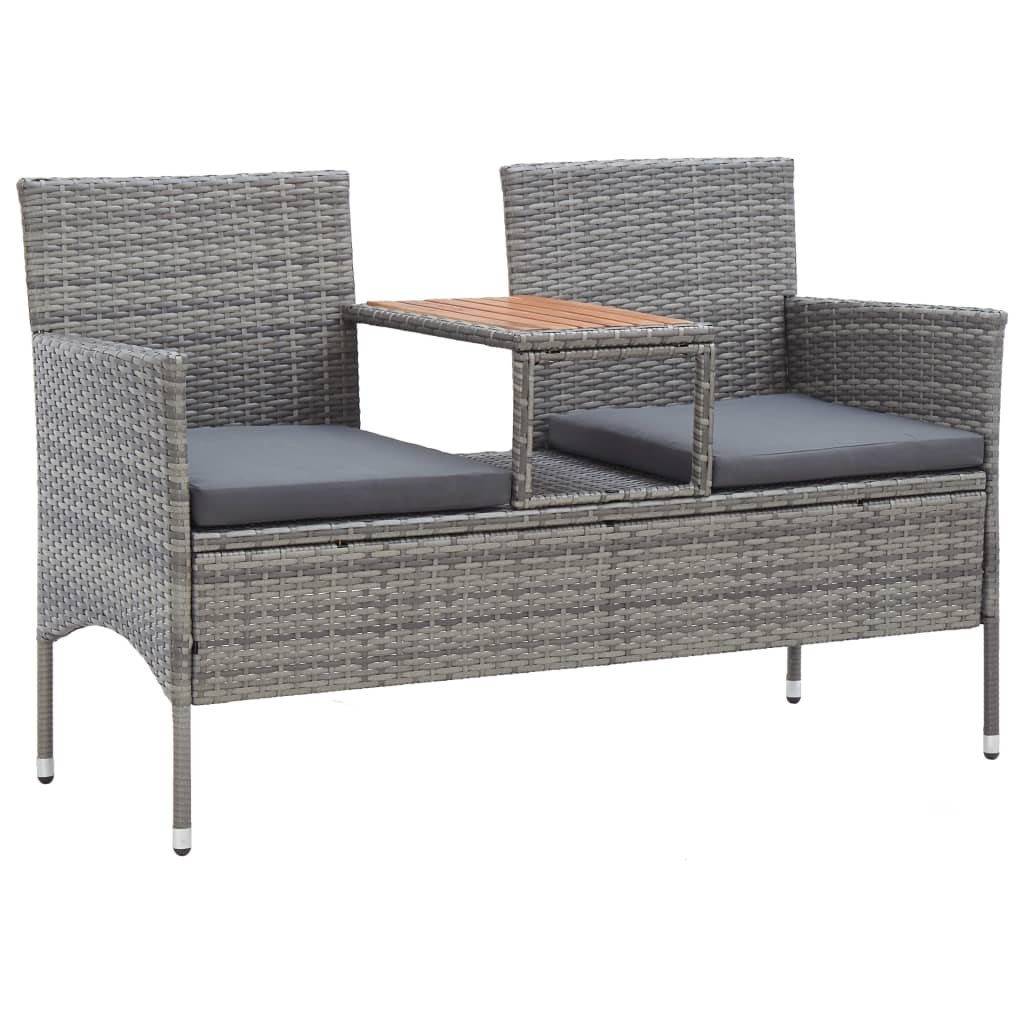 vidaXL Banc de jardin 2places et table à thé 143cm Résine tressée Gris