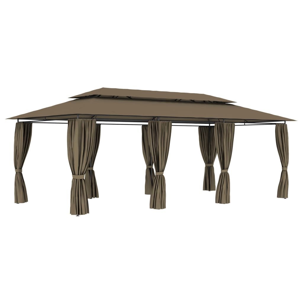 vidaXL Belvédère avec rideaux 600x298x270 cm Taupe 180 g/m²