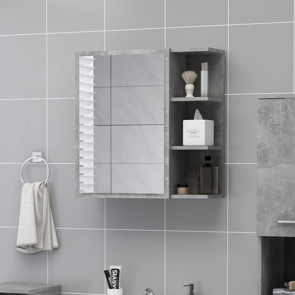 vidaXL Armoire à miroir de salle de bain Gris béton Bois d’ingénierie