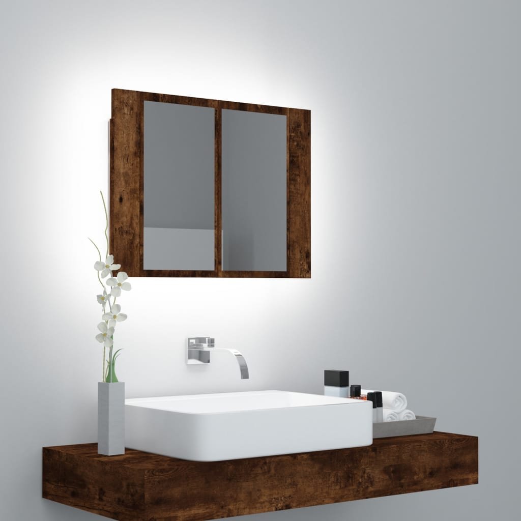 vidaXL Armoire à miroir LED Chêne fumé 60x12x45 cm Bois d’ingénierie