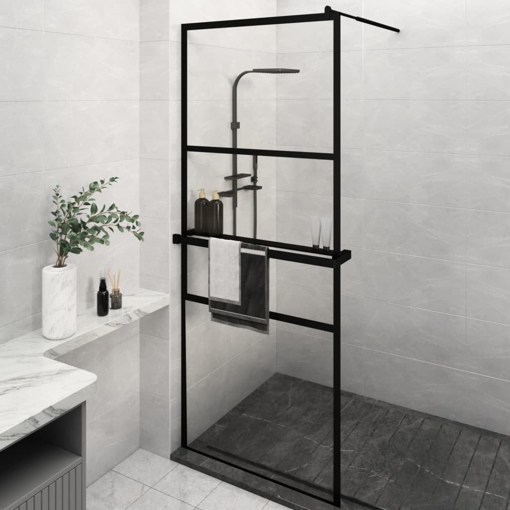 vidaXL Paroi de douche avec étagère Noir 80×195 cm Verre ESG&Aluminium