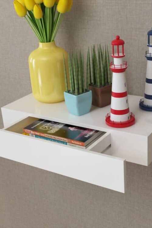 vidaXL Étagère murale avec 1 tiroir MDF Blanc Rangement de livres/DVD