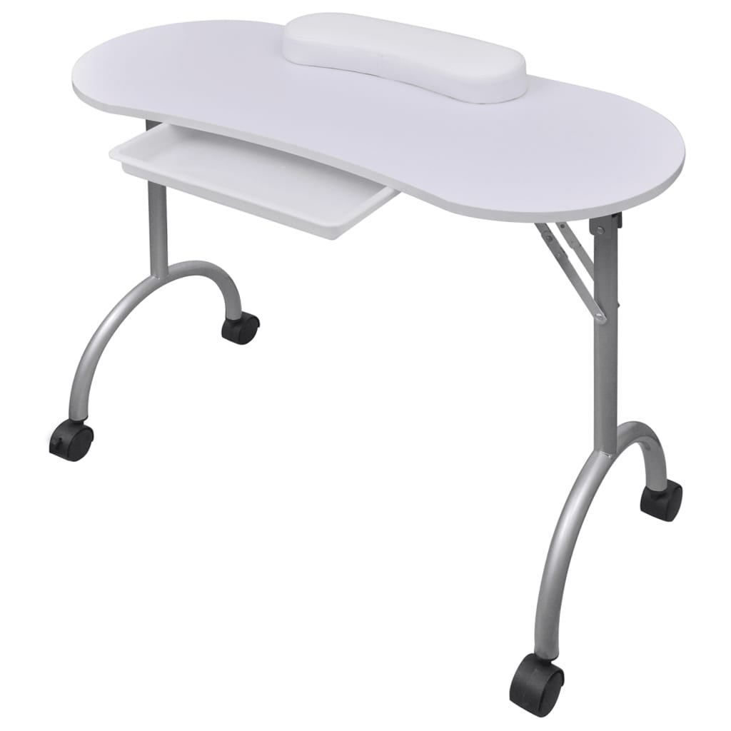 vidaXL Table à manucure pliable avec roulettes Blanc