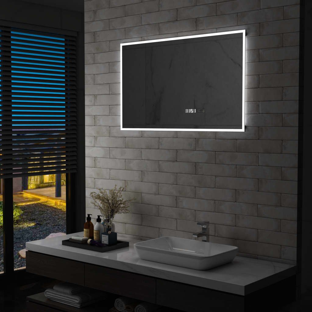 vidaXL Miroir à LED et capteur tactile et affichage d’heure 100×60 cm