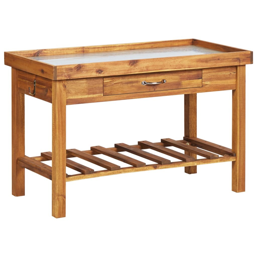 vidaXL Table de jardin avec dessus en zinc Bois solide d’acacia