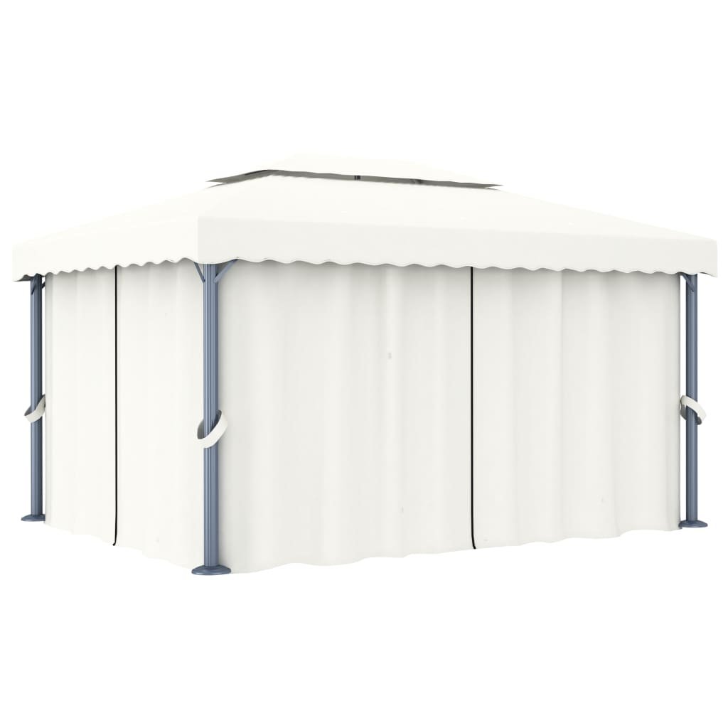 vidaXL Tonnelle avec rideau 4×3 m Blanc crème Aluminium