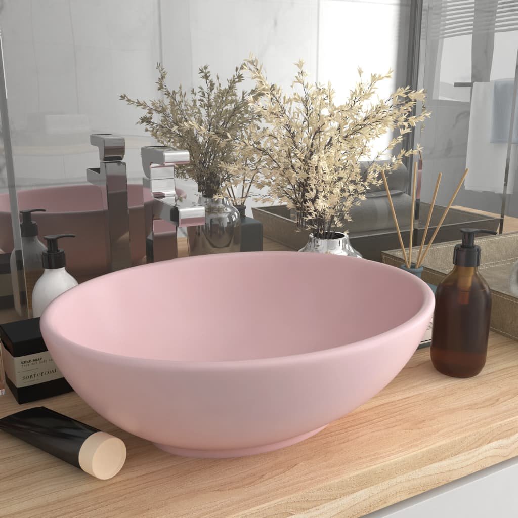 vidaXL Lavabo ovale de luxe Rose mat 40×33 cm Céramique