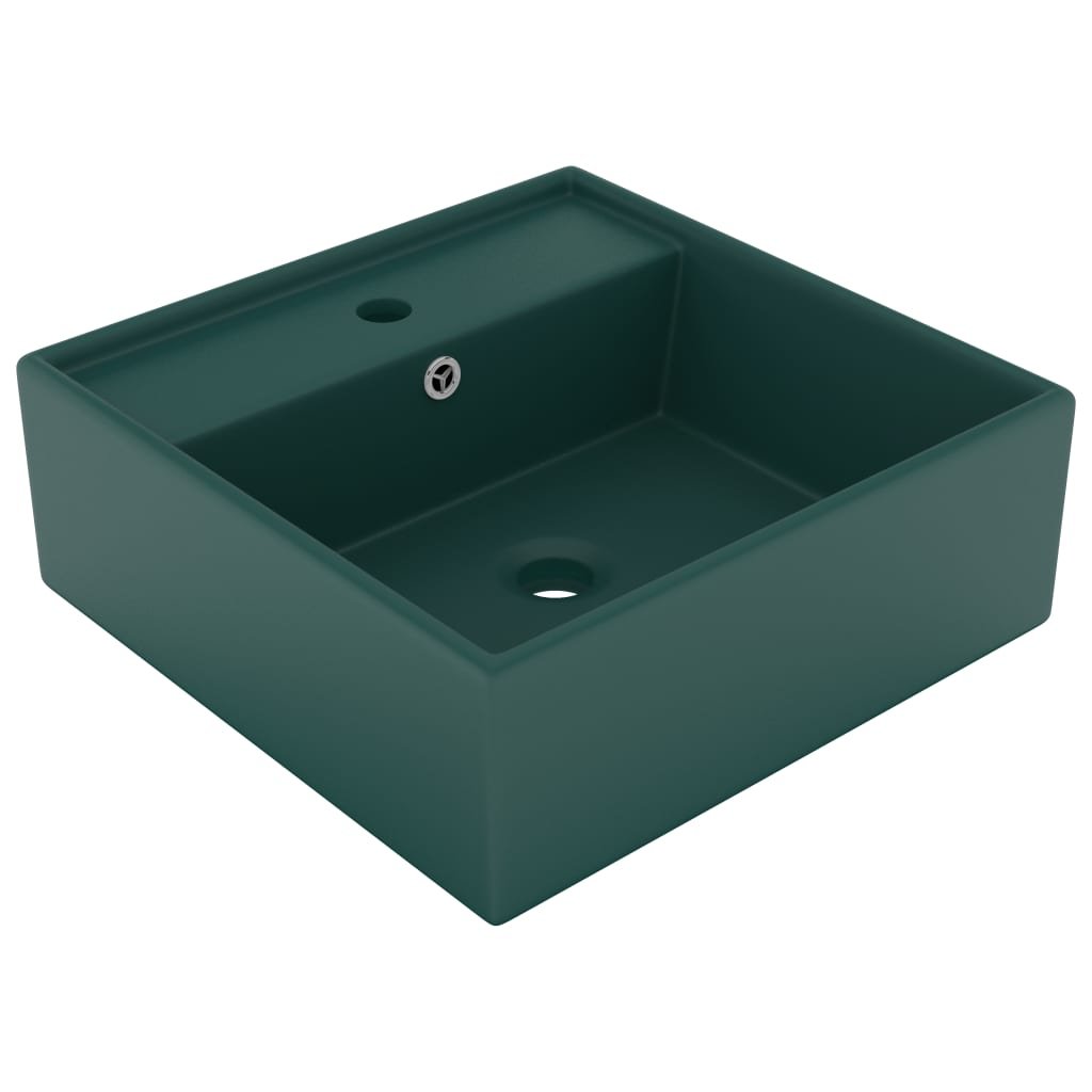 vidaXL Lavabo carré à trop-plein Vert foncé mat 41×41 cm Céramique