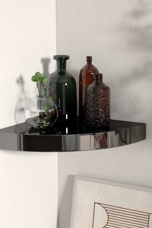 323889 vidaXL Floating Corner Shelf High Gloss Black 25x25x3,8 cm MDF