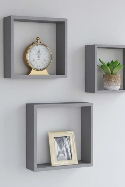 vidaXL Étagères murales sous forme de cube 3 pcs Gris MDF