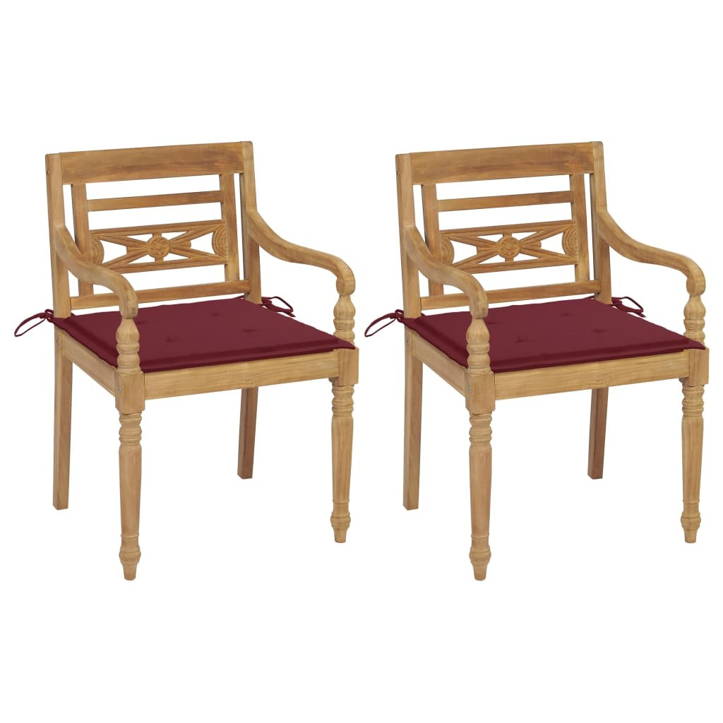 vidaXL Chaises Batavia 2pcs avec coussins bordeaux Bois de teck massif