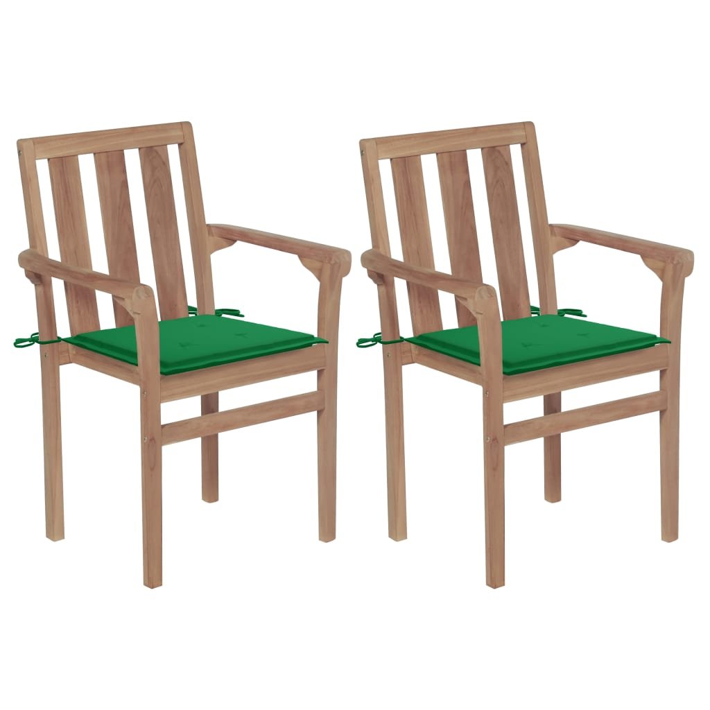 vidaXL Chaises de jardin 2 pcs avec coussins vert Bois de teck massif