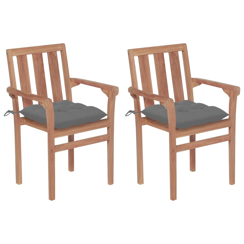 vidaXL Chaises de jardin 2 pcs avec coussins gris Bois de teck massif