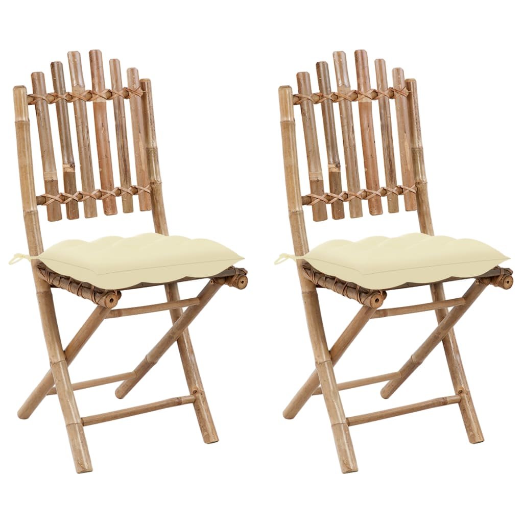 vidaXL Chaises pliables de jardin 2 pcs avec coussins Bambou