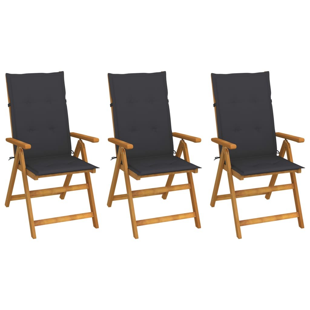 vidaXL Chaises pliables de jardin lot de 3 avec coussins Bois d’acacia