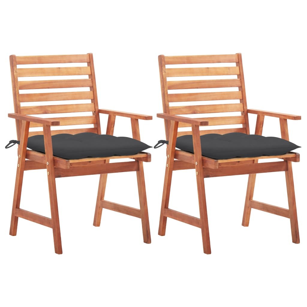 vidaXL Chaises à dîner d’extérieur 2 pcs avec coussins Acacia massif