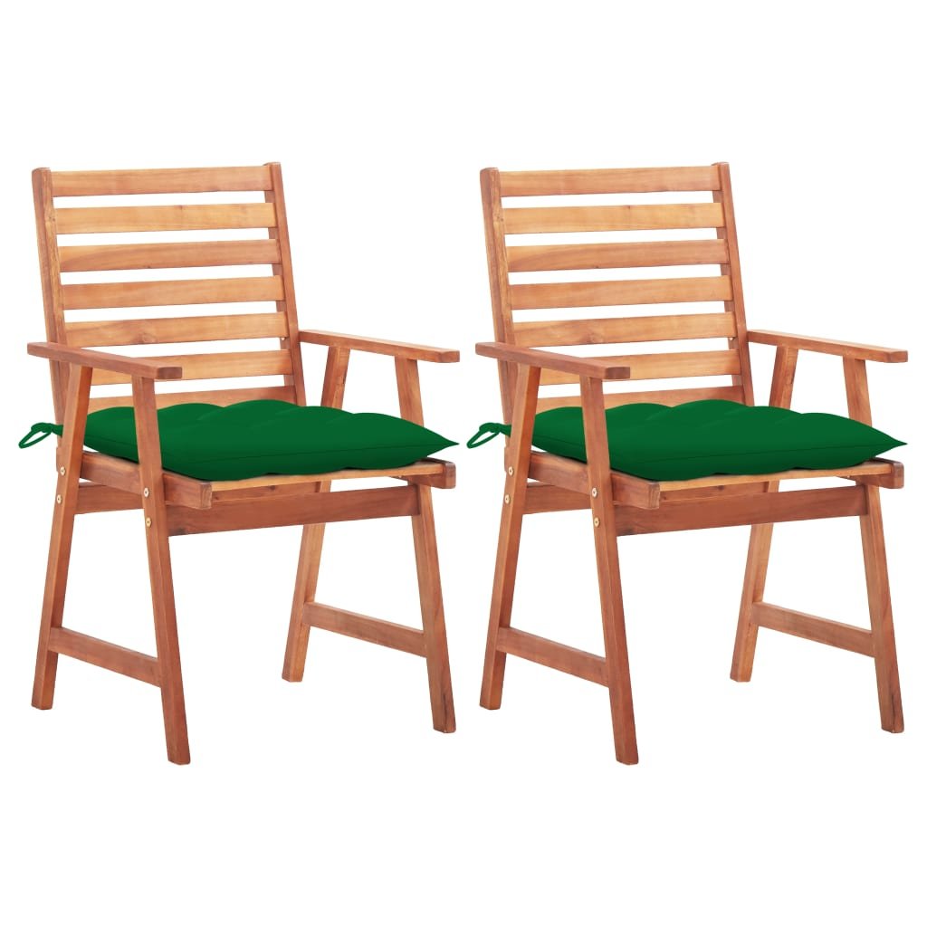 vidaXL Chaises à dîner d’extérieur 2 pcs avec coussins Acacia massif