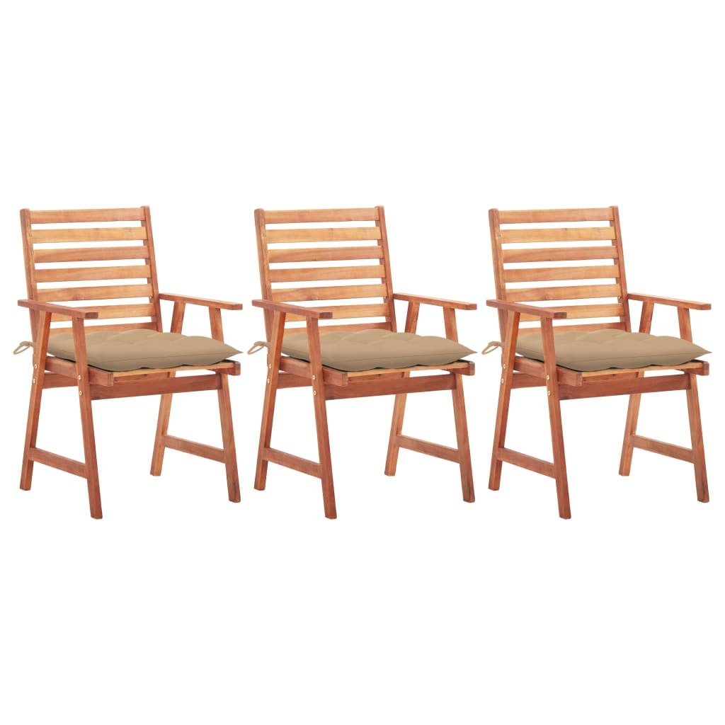 vidaXL Chaises à manger d’extérieur lot de 3 et coussins Acacia massif