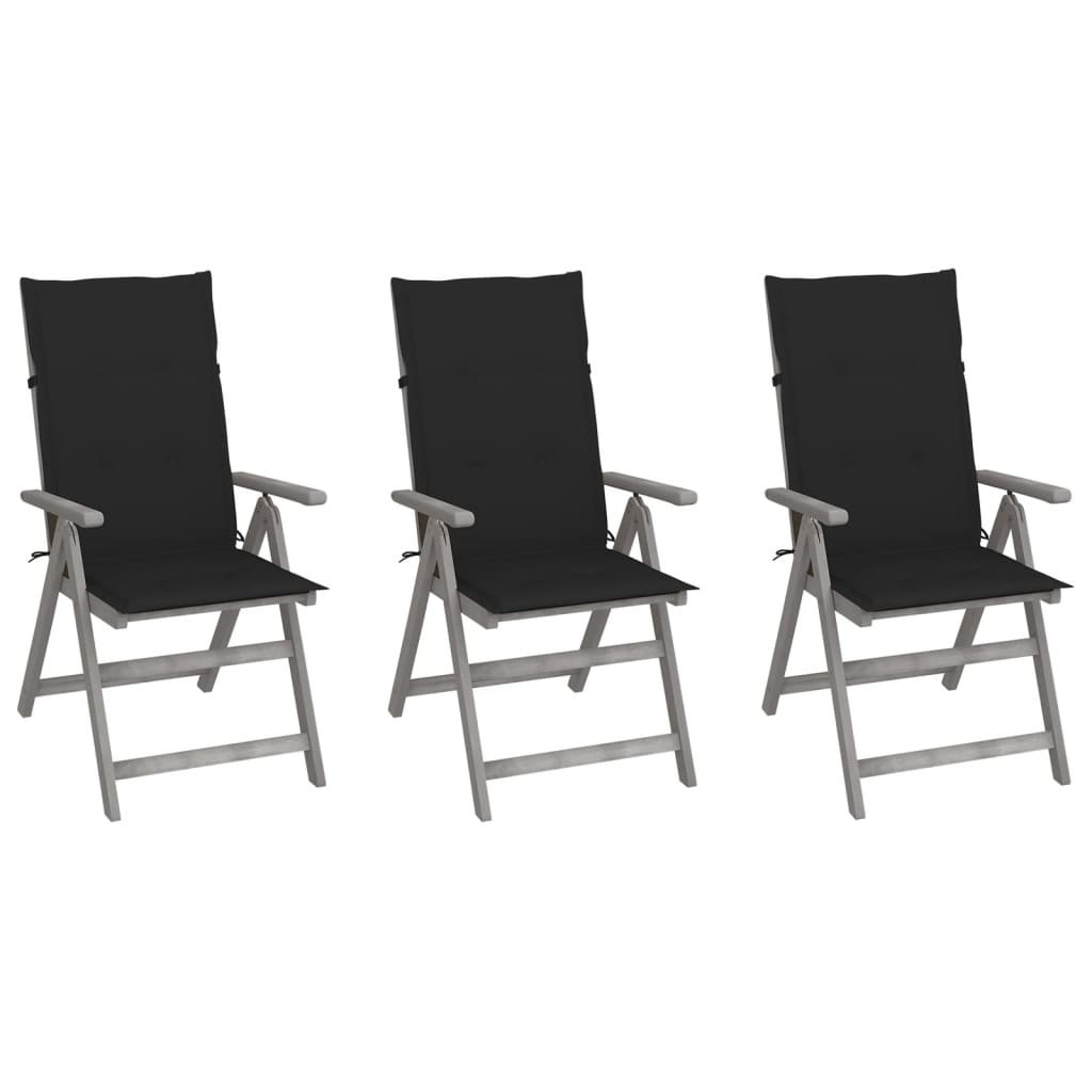 vidaXL Chaises inclinables de jardin lot de 3 et coussins bois acacia