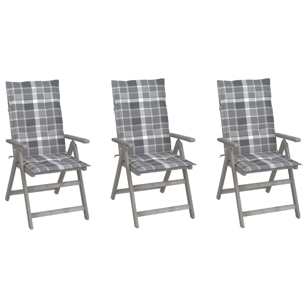 vidaXL Chaises inclinables de jardin lot de 3 et coussins bois acacia