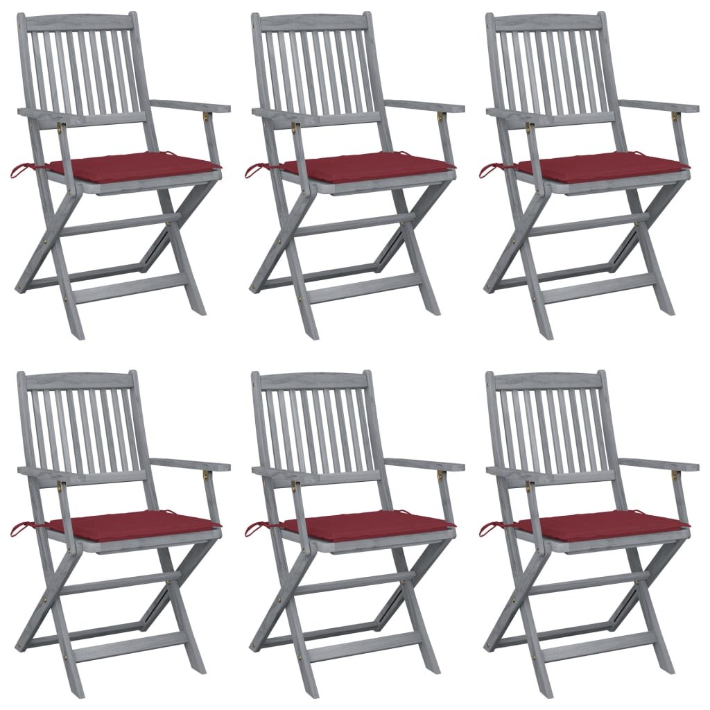 vidaXL Chaises pliables d’extérieur 6 pcs avec coussins Bois d’acacia