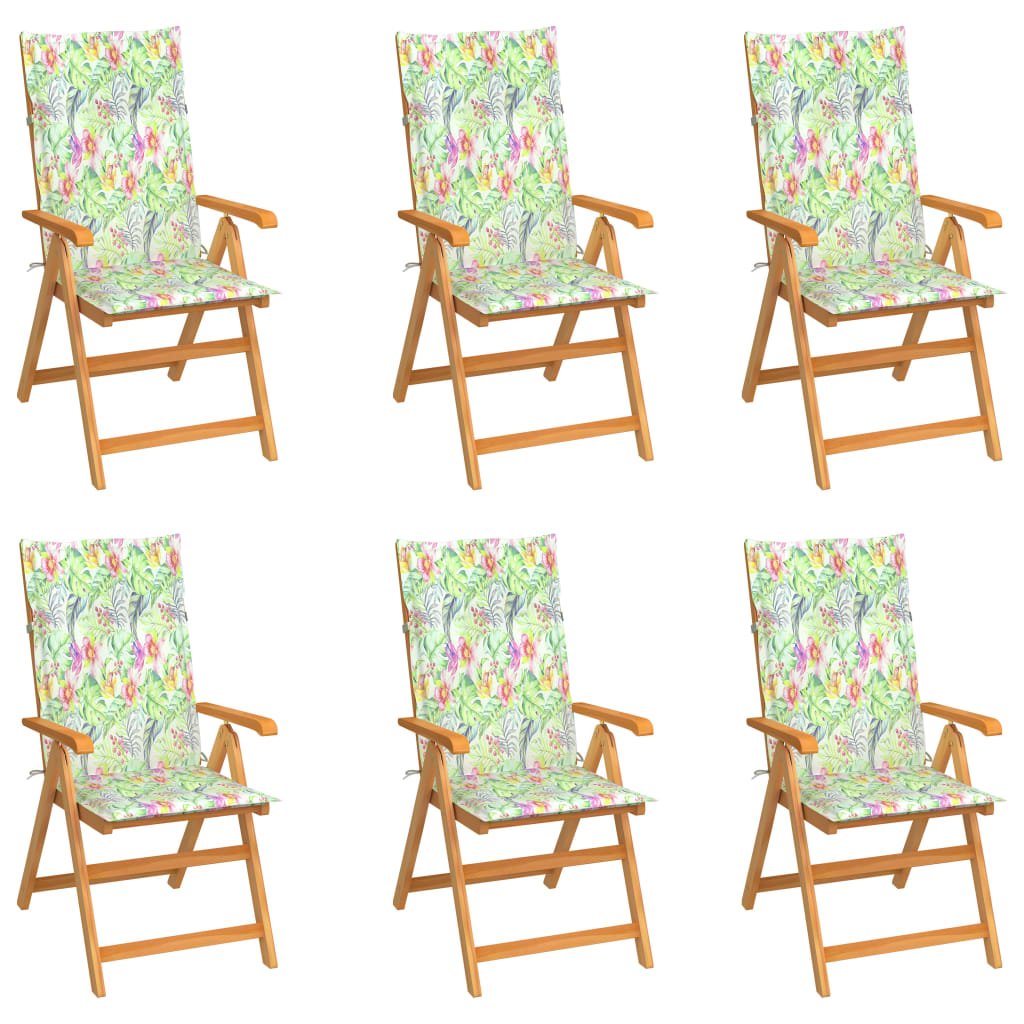 vidaXL Chaises de jardin lot de 6 coussins motif feuilles Bois de teck