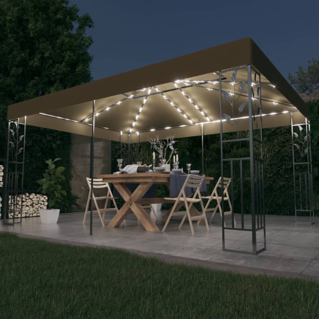 vidaXL Tonnelle avec double toit et lumières LED 3×4 m Taupe