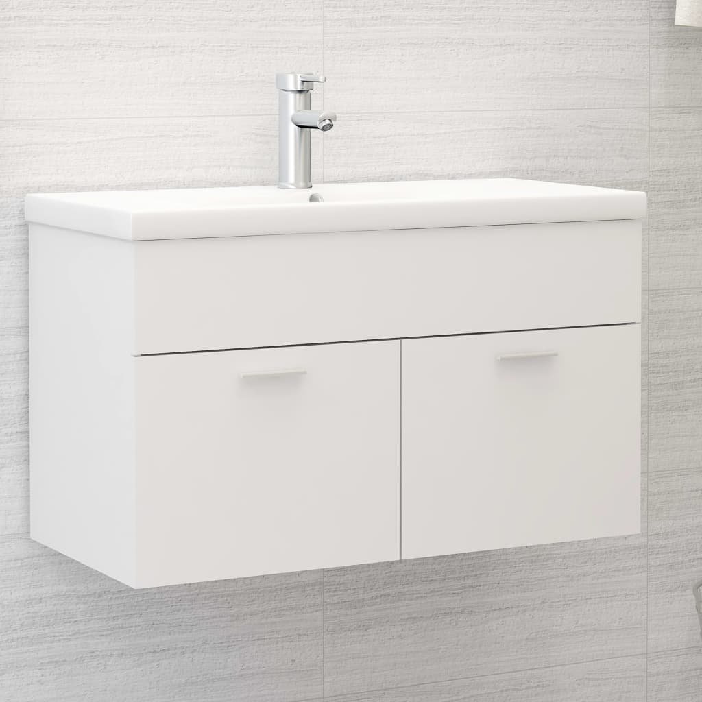 vidaXL Armoire d’évier avec lavabo intégré Blanc Aggloméré