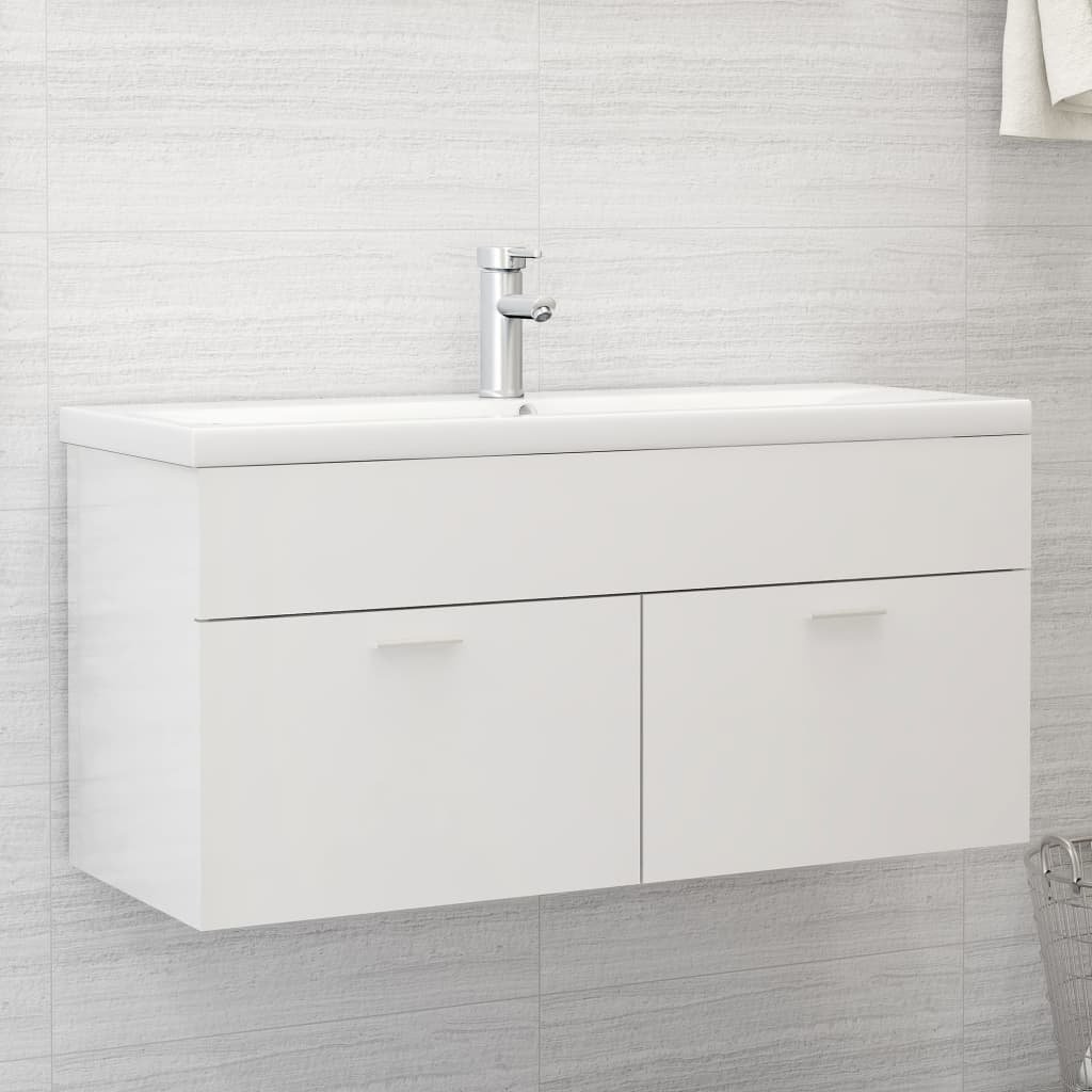 vidaXL Armoire d’évier avec lavabo intégré Blanc brillant Aggloméré