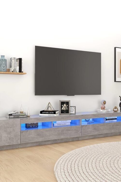 vidaXL Meuble TV avec lumières LED Gris béton 300x35x40 cm