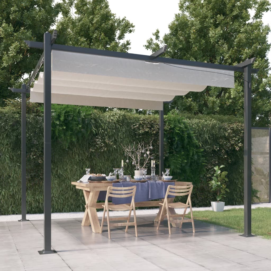 vidaXL Tonnelle de jardin avec toit rétractable 3×3 m Crème