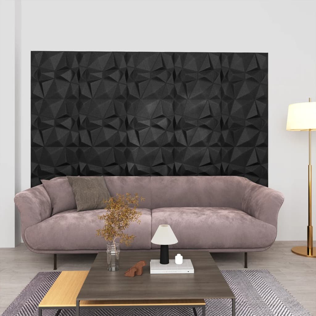 vidaXL Panneaux muraux 3D 24 pcs 50×50 cm noir diamant 6 m²