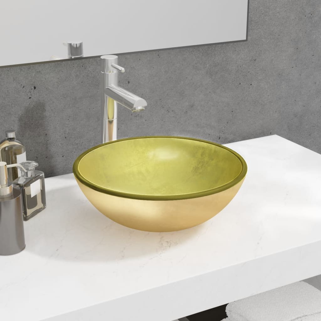 vidaXL Lavabo Verre trempé 35×12 cm Doré