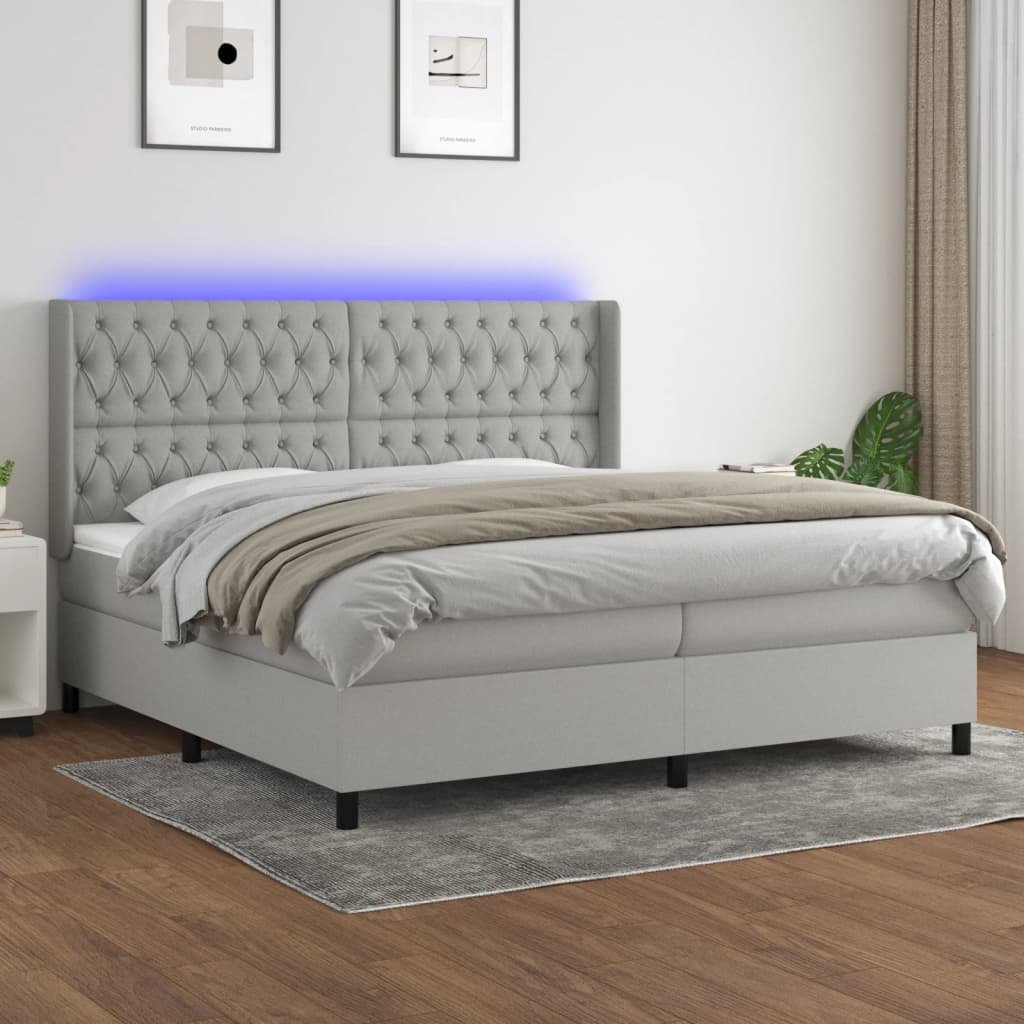 vidaXL Sommier à lattes de lit matelas LED Gris clair 200×200 cm Tissu