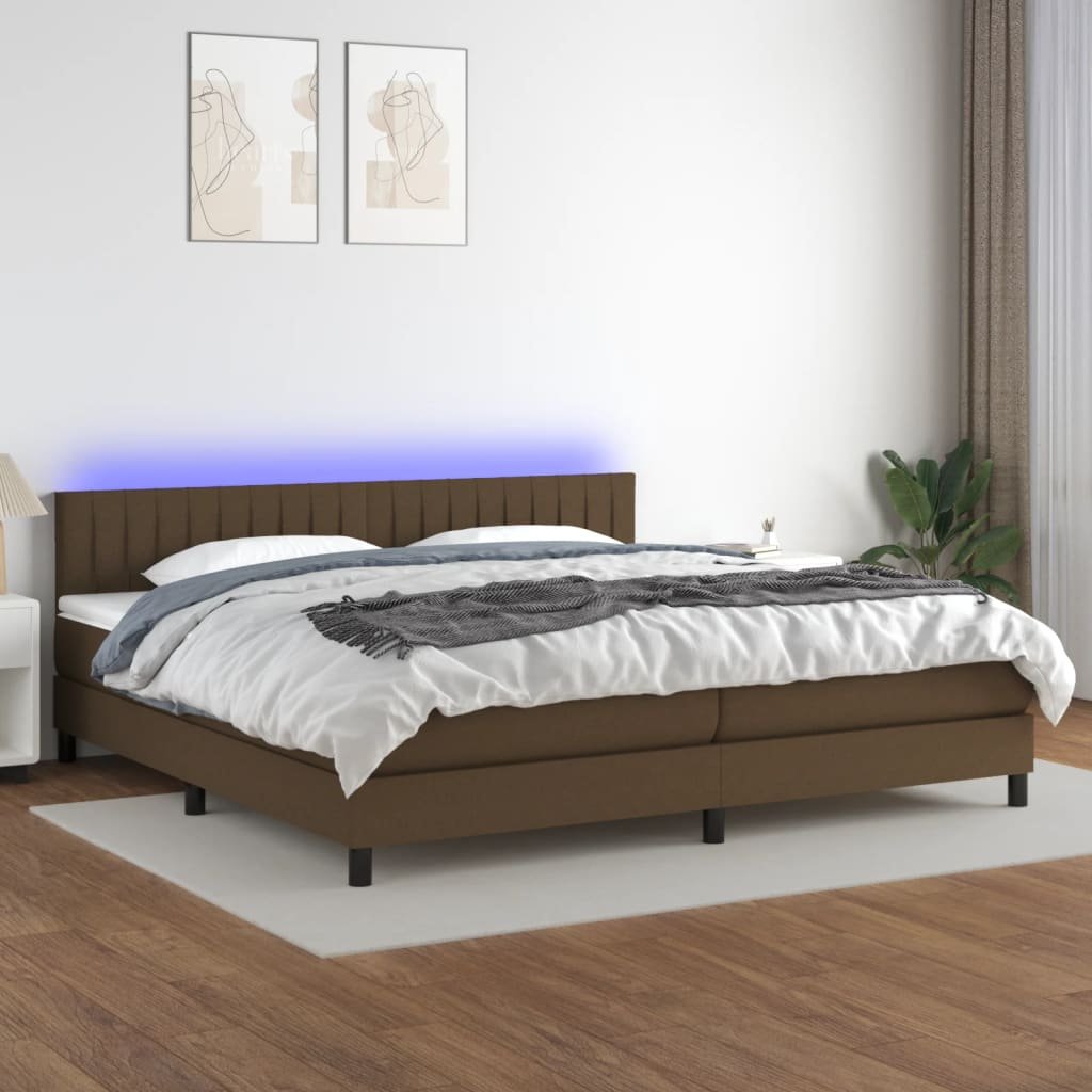 vidaXL Sommier à lattes de lit matelas et LED Marron foncé 200×200 cm