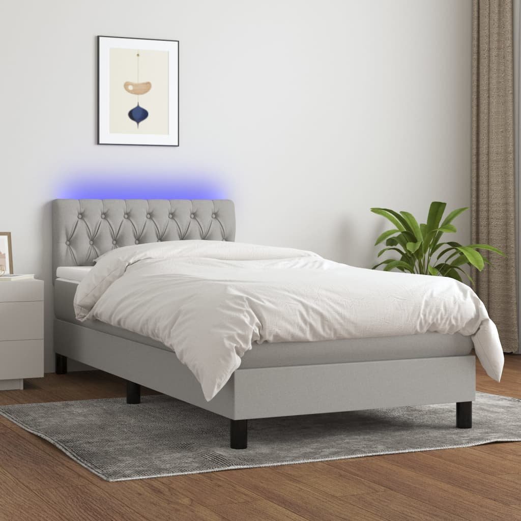 vidaXL Sommier à lattes de lit avec matelas et LED Gris clair 90x200cm