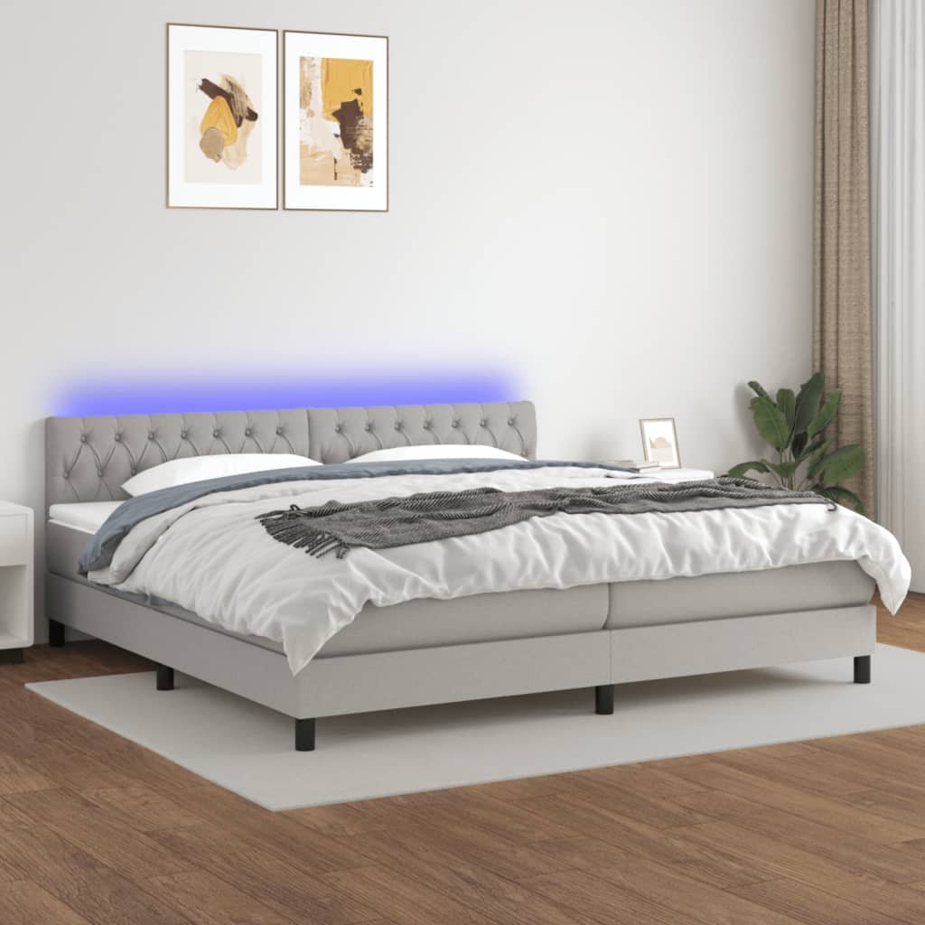 vidaXL Sommier à lattes de lit matelas LED Gris clair 200×200 cm Tissu