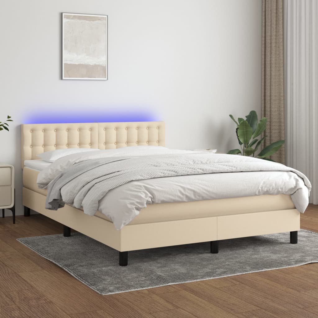 vidaXL Sommier à lattes de lit avec matelas LED Crème 140×200 cm Tissu