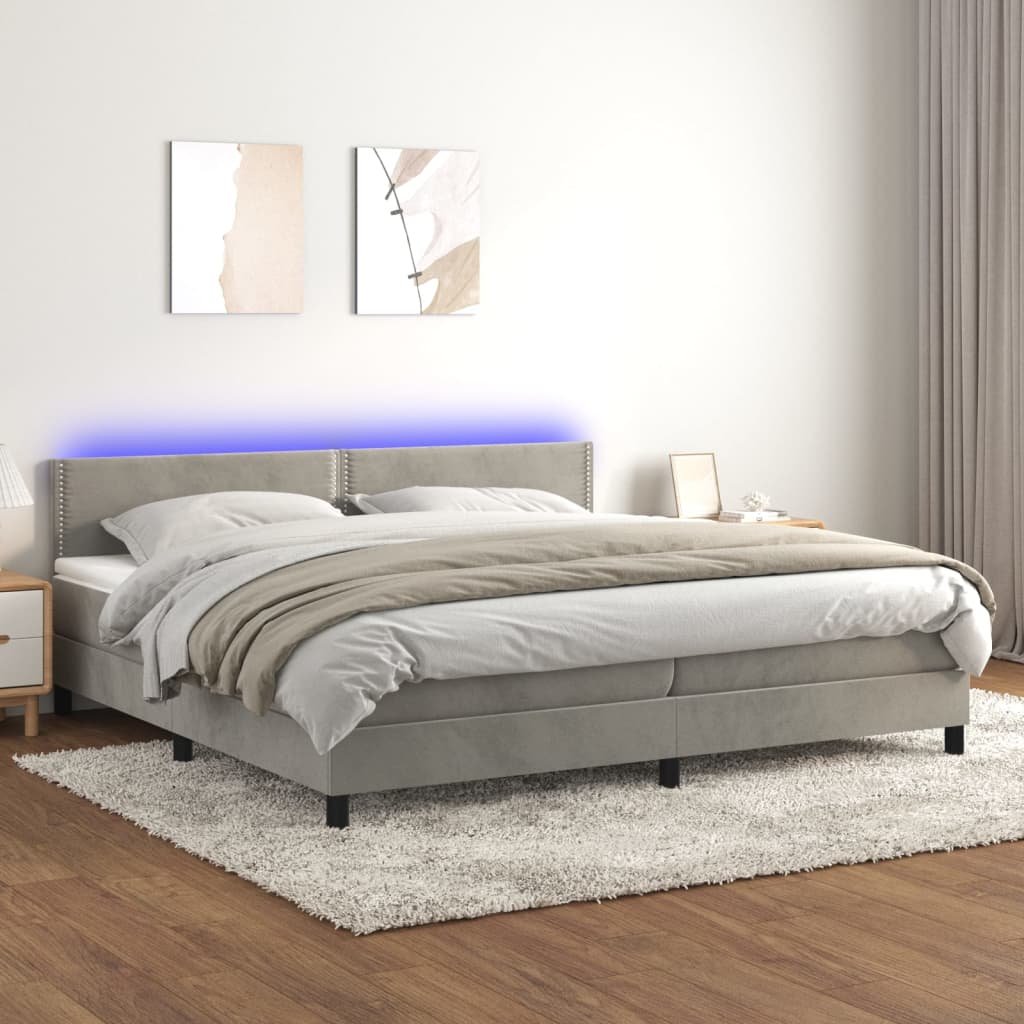 vidaXL Sommier à lattes de lit avec matelas LED Gris clair 200×200 cm