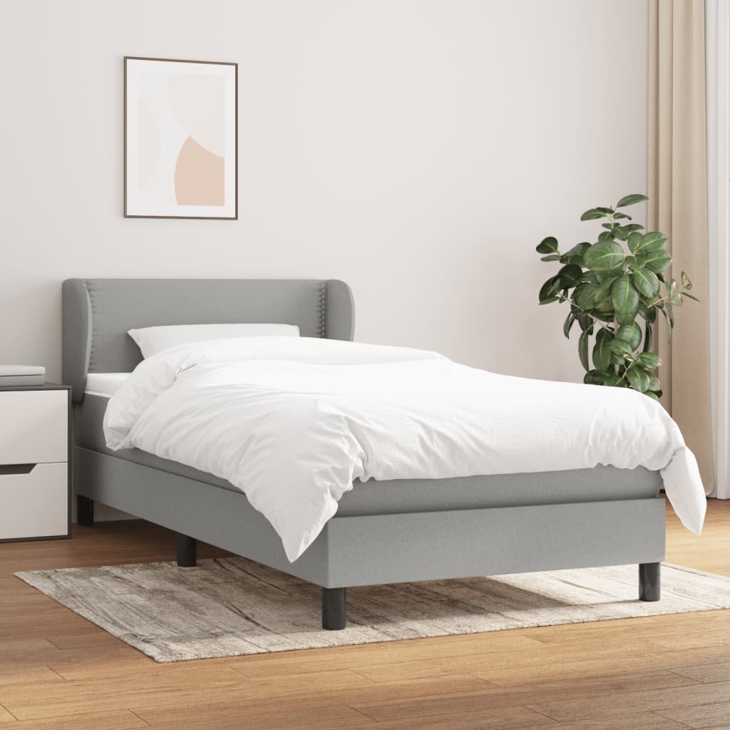 vidaXL Sommier à lattes de lit avec matelas Gris clair 90×200 cm Tissu