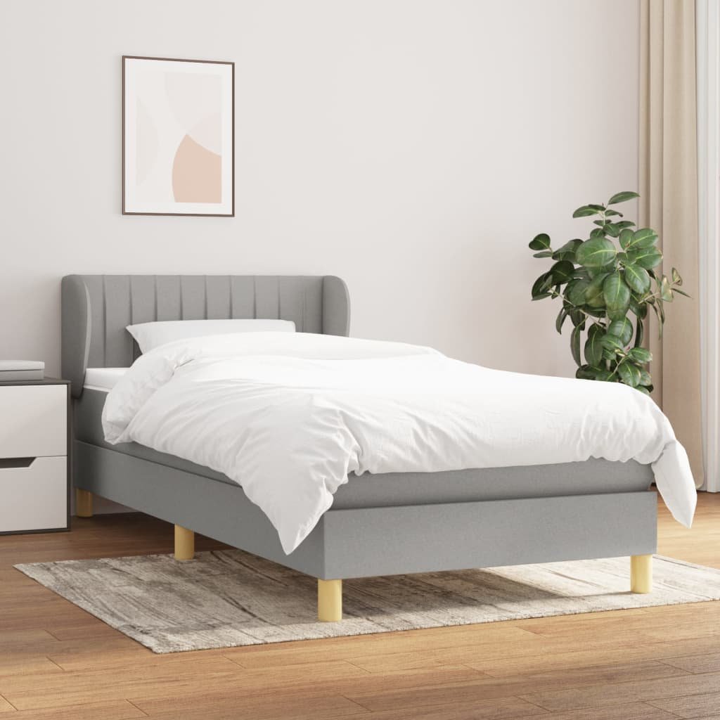 vidaXL Sommier à lattes de lit et matelas Gris clair 90×190 cm Tissu