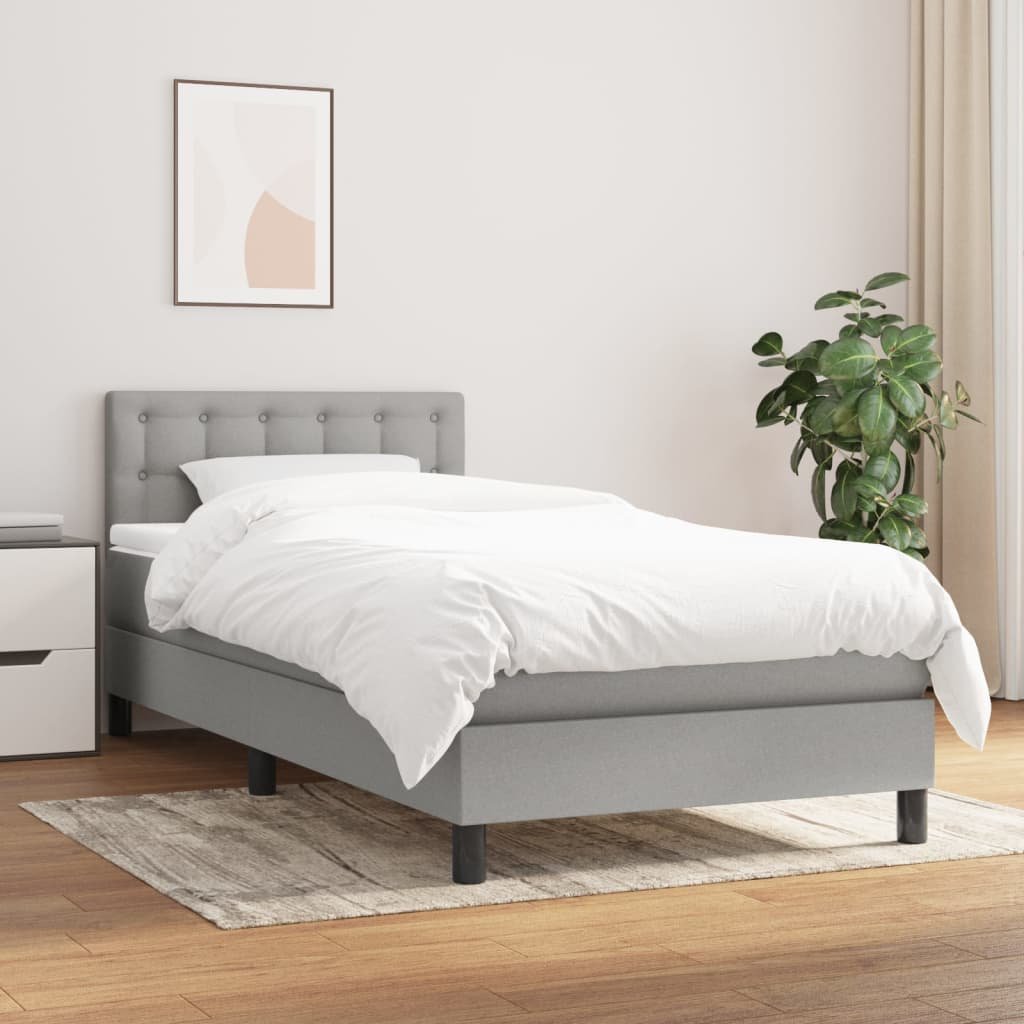 vidaXL Sommier à lattes de lit avec matelas Gris clair 90×200 cm Tissu