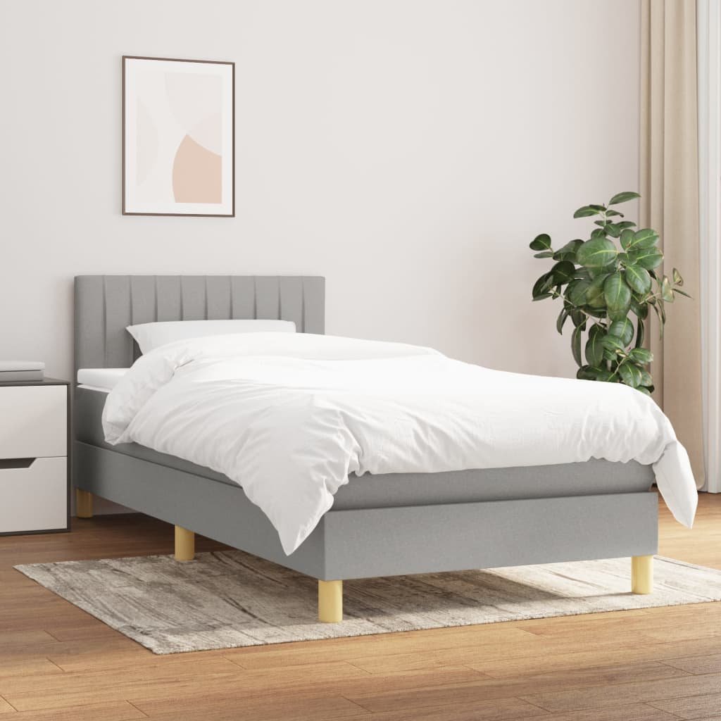 vidaXL Sommier à lattes de lit avec matelas Gris clair 90×200 cm Tissu