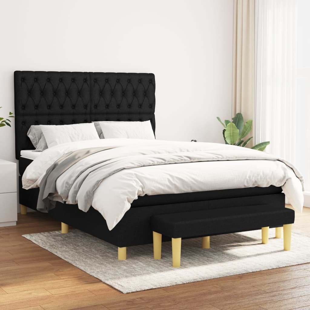 vidaXL Sommier à lattes de lit avec matelas Noir 140×190 cm Tissu