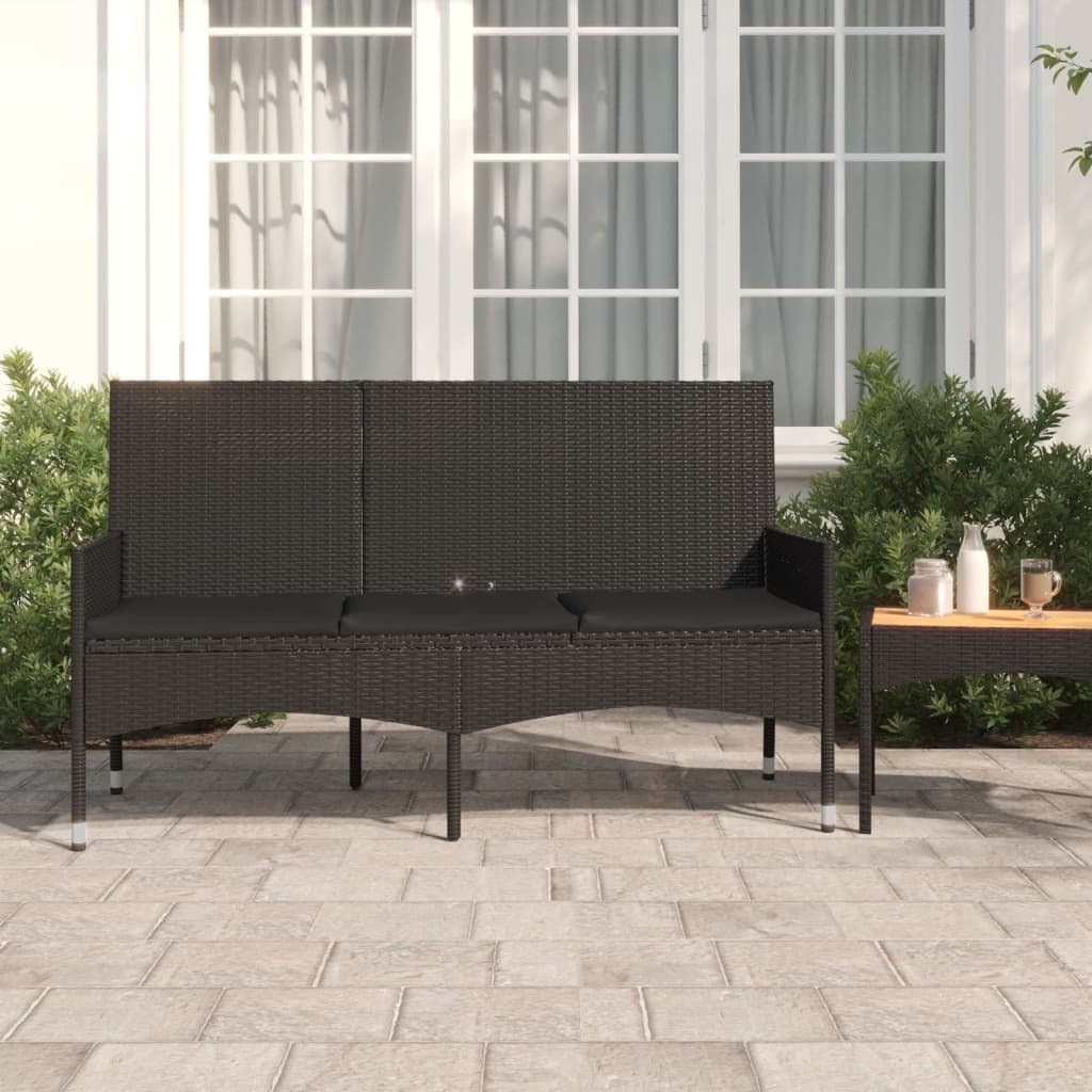 vidaXL Banc de jardin à 3 places avec coussins Noir Résine tressée