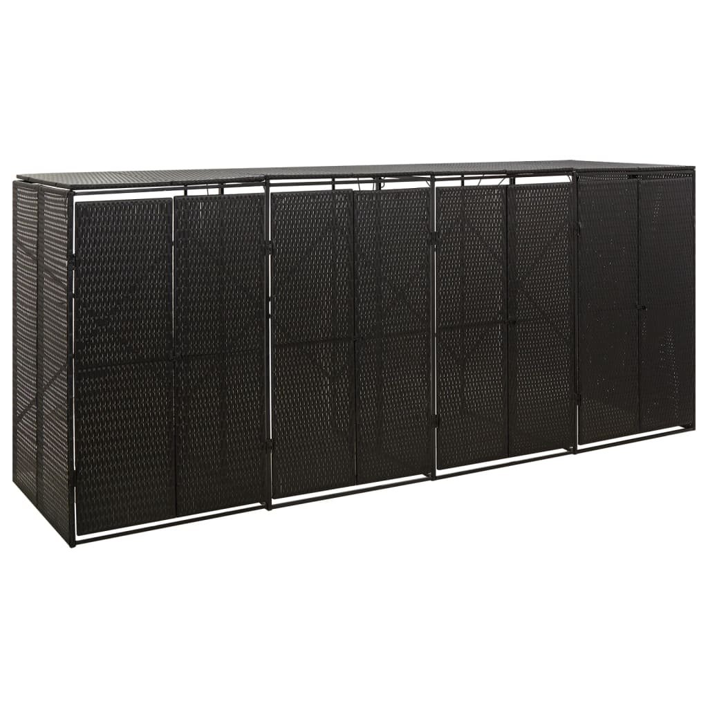 vidaXL Abri pour poubelle quadruple Noir 274x80x117 cm Résine tressée