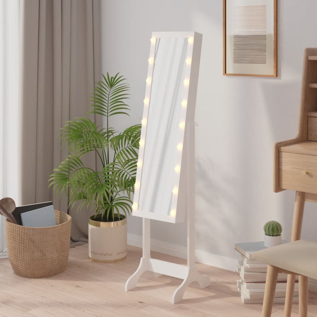 vidaXL Miroir sur pied blanc avec LED blanc 34x37x146 cm